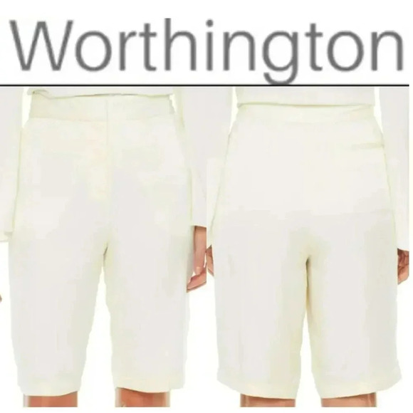 Worthington New Rayon Silky Bermuda High Rise Dress Shorts Size 12 W34 Cream - Picture 3 of 13